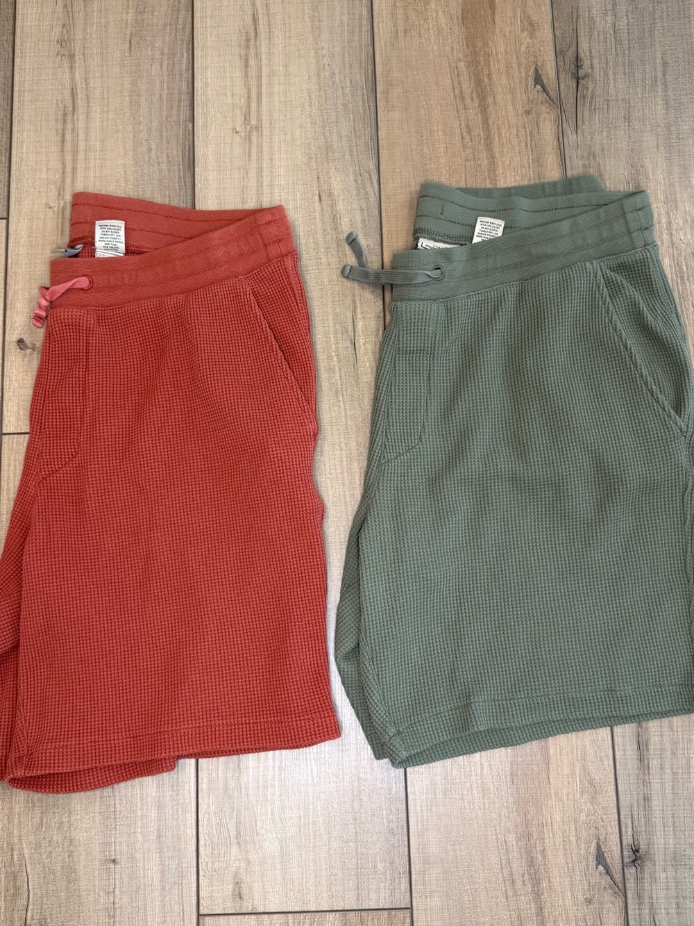 L.L. Bean Men's Waffle Knit Shorts Lot of 2 - Rust Red & Olive